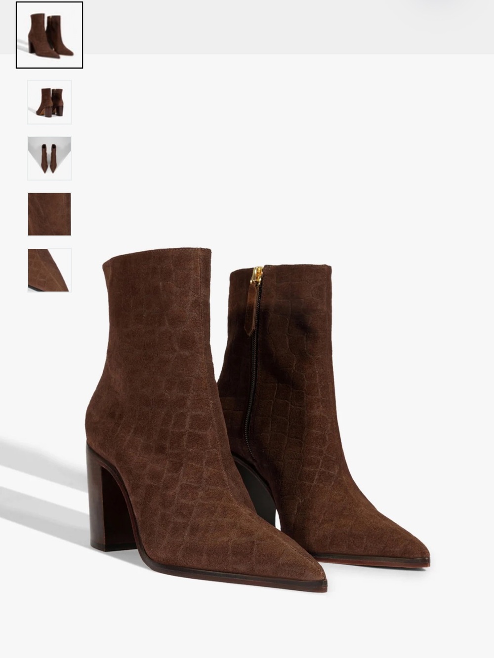 SCHUTZ Brown Croc-Embossed Suede Ankle Booties - Picture 2 of 6